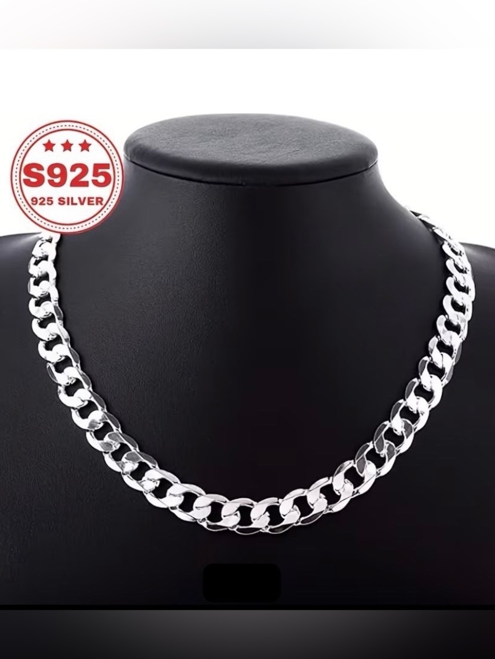 Solid 925 Sterling Silver Men’s Necklace 8mm Cuban link Chain